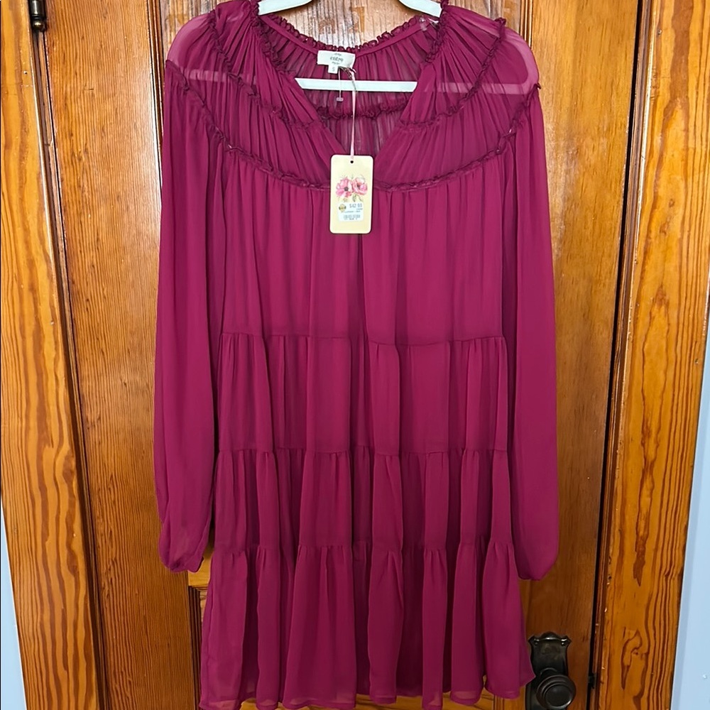 Elegant Entro Burgundy Dress NWT Size Small Ruffle